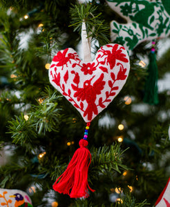 Christmas Otomi Hand-Embroidered Ornament-Heart